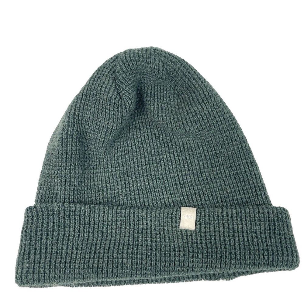 Vuori Waffle Knit Beanie Green One Size V864 Cuffed Logo Patch Hat